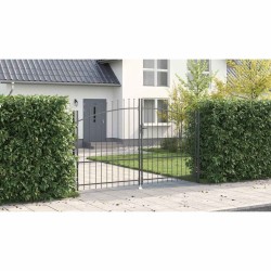 Portail de jardin avec un toit en flèche, double battant gris 175x300 cm en acier 