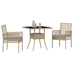 Ensemble de salle à manger de jardin 3 pièces Beige Poly Rotin 