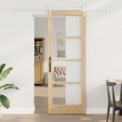 Porte Coulissante avec Kit de Quincaillerie 78x211 cm en Bois Massif de Pin 