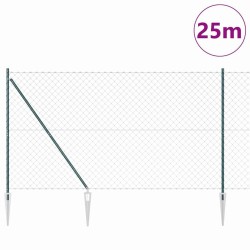 Jeu de Poteaux de Clôture Vert 1.6 x 25 m 