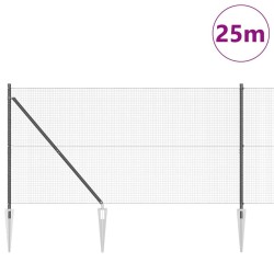 Clôture en fil soudé avec 13 poteaux pointus gris 1.4x25 m acier 