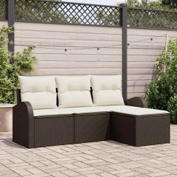 Ensemble de canapés de jardin 4 pièces avec coussins en poly rotin brun 