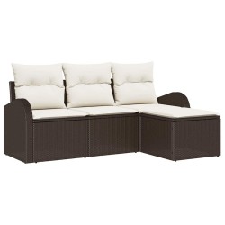 Ensemble de canapés de jardin 4 pièces avec coussins en poly rotin brun 