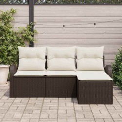 Ensemble de canapés de jardin 4 pièces avec coussins en poly rotin brun 