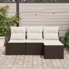 Ensemble de canapés de jardin 4 pièces avec coussins en poly rotin brun 
