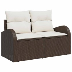 Ensemble de canapés de jardin 4 pièces avec coussins en poly rotin brun 