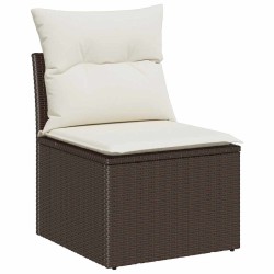 Ensemble de canapés de jardin 4 pièces avec coussins en poly rotin brun 