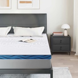 Coussins de Matelas Blanc et Bleu 180 x 200 cm 