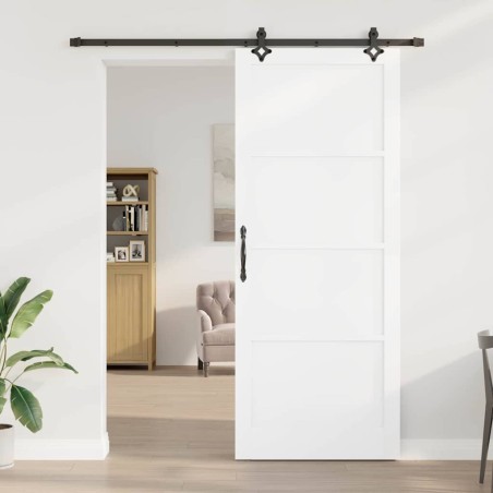 Porte coulissante avec kit de quincaillerie blanche 93x232 cm en bois massif de pin 
