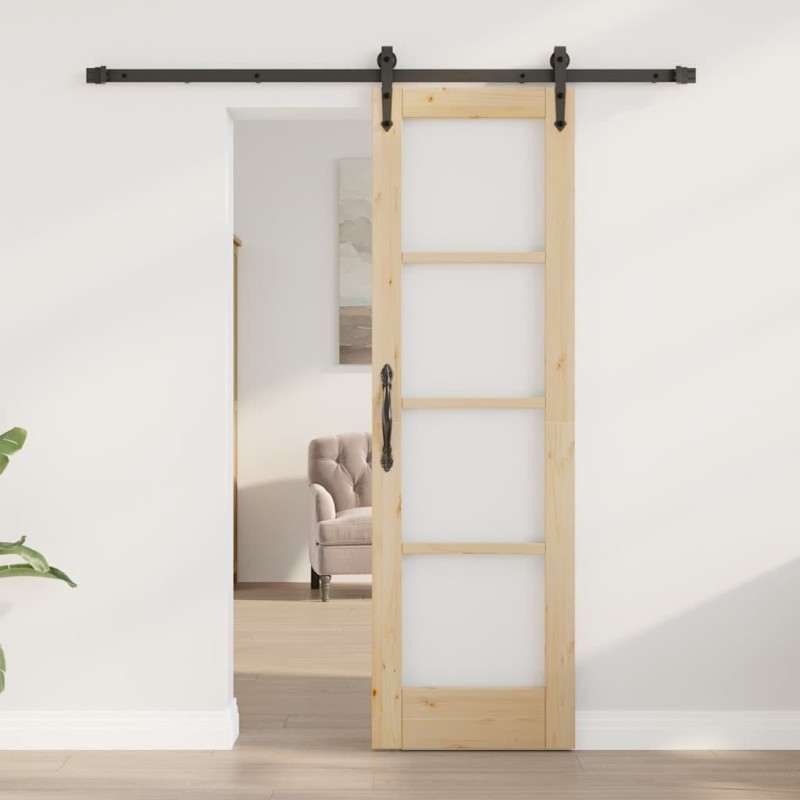 Porte coulissante avec kit de quincaillerie 61x198.5 cm en bois massif pin 
