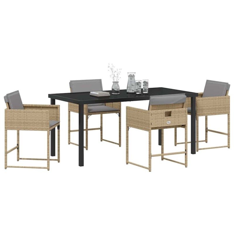 Ensemble de Salle à Manger de Jardin 5 Pièces avec Coussins en Rattan Synthétique Beige 