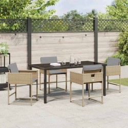 Ensemble de Salle à Manger de Jardin 5 Pièces avec Coussins en Rattan Synthétique Beige 