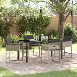 Ensemble de salle à manger de jardin 5 pièces avec coussins gris clair en poly rattan 