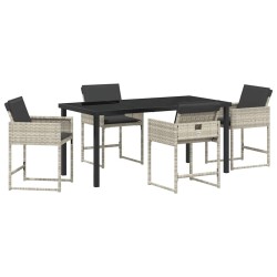 Ensemble de salle à manger de jardin 5 pièces avec coussins gris clair en poly rattan 