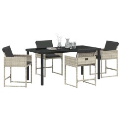 Ensemble de salle à manger de jardin 5 pièces avec coussins gris clair en poly rattan 