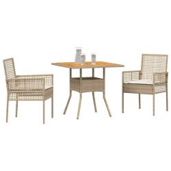 Ensemble de salle à manger de jardin 3 pièces avec coussins beige poly rattan 