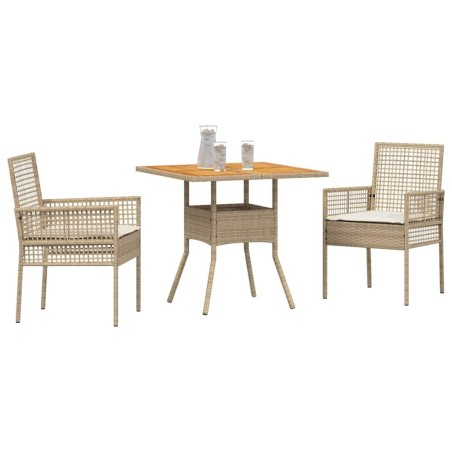 Ensemble de salle à manger de jardin 3 pièces avec coussins beige poly rattan 