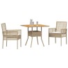 Ensemble de salle à manger de jardin 3 pièces avec coussins beige poly rattan 