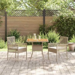 Ensemble de salle à manger de jardin 3 pièces avec coussins beige poly rattan 