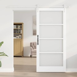 Porte coulissante avec kit de matériel "ORKDAL" en bois massif blanc et verre 