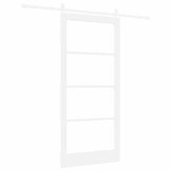 Porte coulissante avec kit de matériel "ORKDAL" en bois massif blanc et verre 