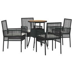Ensemble de salle à manger de jardin 5 pièces en poly rattan noir 