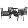 Ensemble de salle à manger de jardin 5 pièces en poly rattan noir 