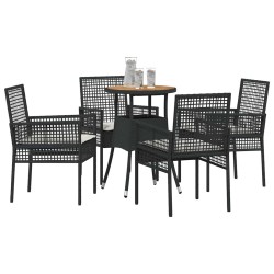 Ensemble de salle à manger de jardin 5 pièces en poly rattan noir 