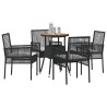 Ensemble de salle à manger de jardin 5 pièces en poly rattan noir 