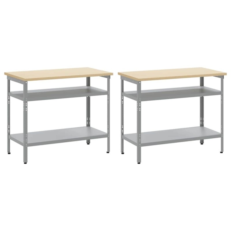 Set de table de travail gris en acier, 2 pièces 