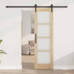 Porte coulissante avec quincaillerie "ORKDAL" en bois massif et verre 