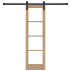 Porte coulissante avec quincaillerie "ORKDAL" en bois massif et verre 