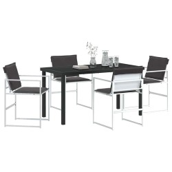 Ensemble de salle à manger de jardin 5 pièces avec coussins en Textilène blanc et en acier 