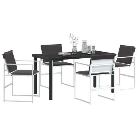 Ensemble de salle à manger de jardin 5 pièces avec coussins en Textilène blanc et en acier 