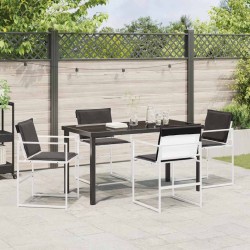 Ensemble de salle à manger de jardin 5 pièces avec coussins en Textilène blanc et en acier 