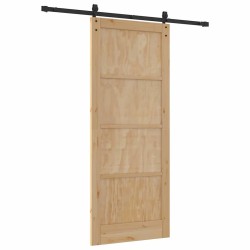 Porte Coulissante Ensemble de 2 Naturel et noir Bois de pin massif 