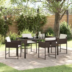 Ensemble table et chaises de jardin 5 pièces avec coussins en polyrotin marron 