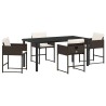 Ensemble table et chaises de jardin 5 pièces avec coussins en polyrotin marron 