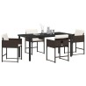 Ensemble table et chaises de jardin 5 pièces avec coussins en polyrotin marron 