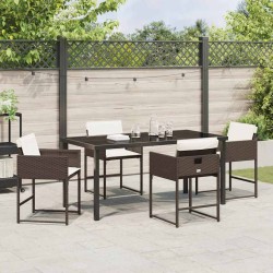 Ensemble table et chaises de jardin 5 pièces avec coussins en polyrotin marron 