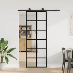 Porte coulissante kit de quincaillerie noir 76x205 cm verre ESG 