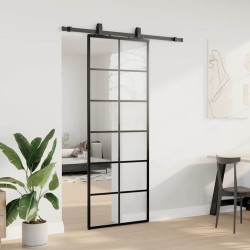 Porte coulissante kit de quincaillerie noir 76x205 cm verre ESG 