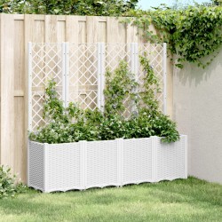 Jardinière avec treillis blanc 160x40x140 cm PP 
