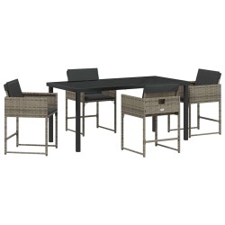 Ensemble de salle à manger de jardin 5 pièces avec coussins, Gris en poly rattan. 