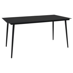 Table à dîner de jardin Noir 150x80x74 cm Acier et verre 