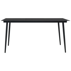 Table à dîner de jardin Noir 150x80x74 cm Acier et verre 