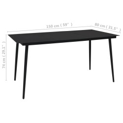 Table à dîner de jardin Noir 150x80x74 cm Acier et verre 