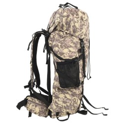 Sac à dos de randonnée marron camouflage 60 L tissu oxford 