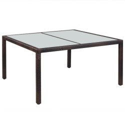 Table de jardin 150x90x75 cm Marron Résine tressée et verre 