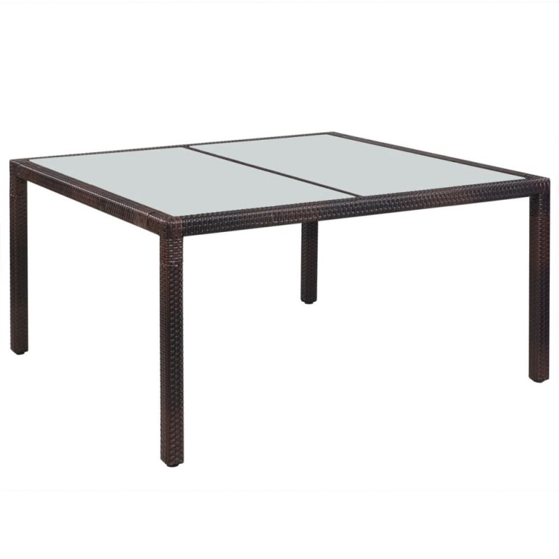 Table de jardin 150x90x75 cm Marron Résine tressée et verre Table de jardin 150x90x75 cm Marron Résine tressée et verre